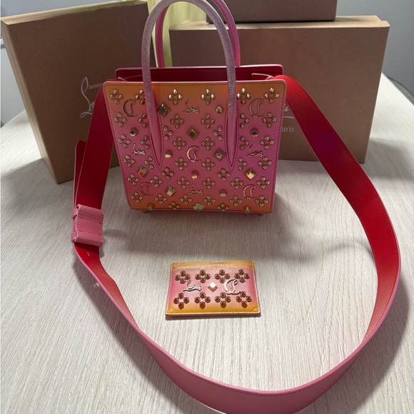 Christian Louboutin Vibrant Pink and Orange Studded Card Holder - Picture 3 of 3